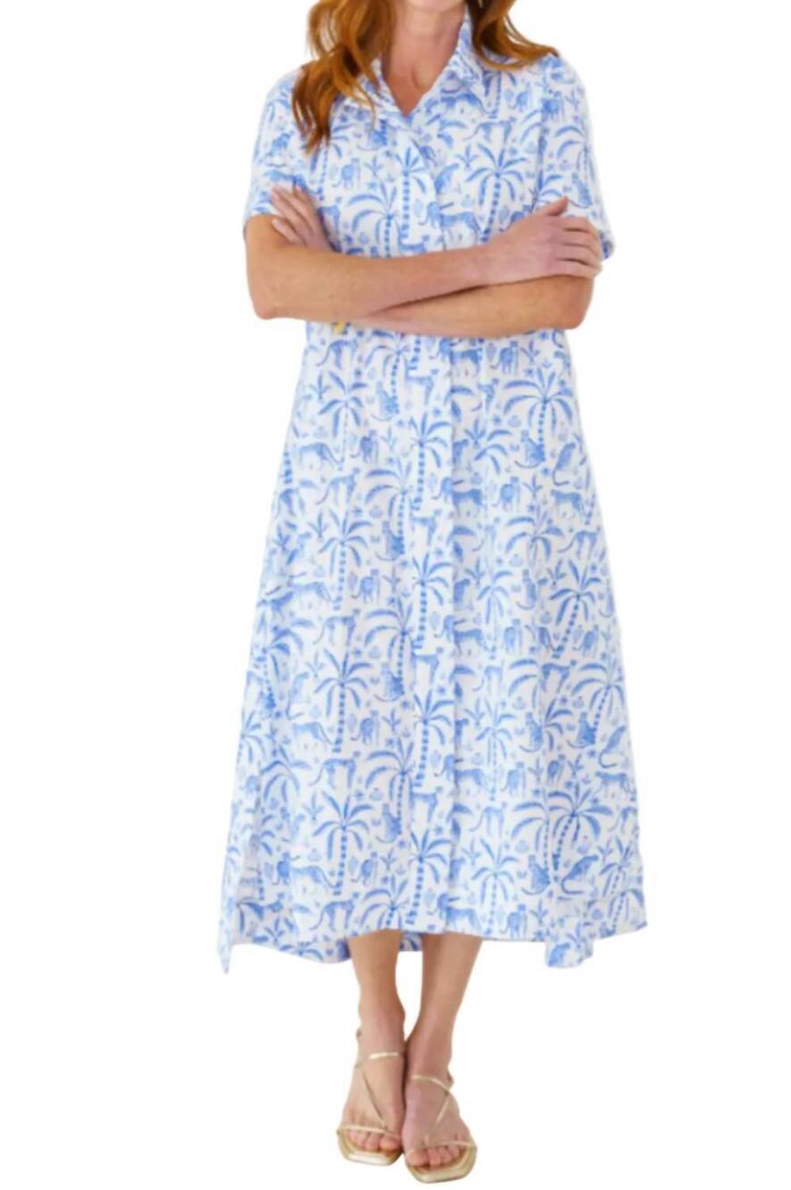 NEW CARYN LAWN women's millie dress in blue jungle